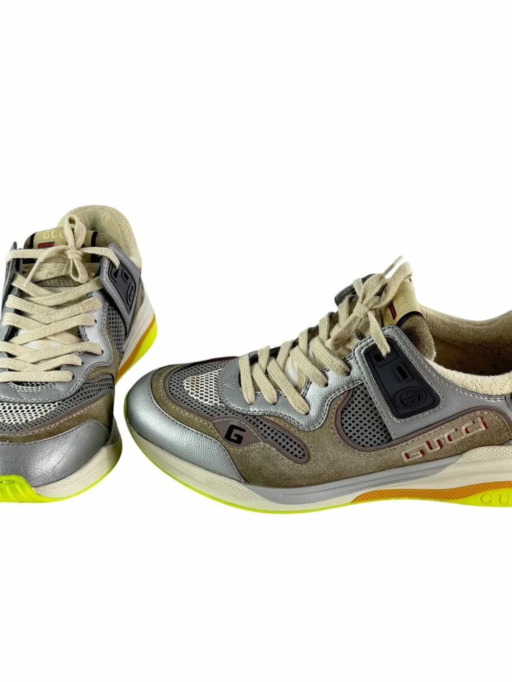 GUCCI 587242 Ultrapace Men's Sneakers in Silver Metallic Multi 8.5 - 9 US
